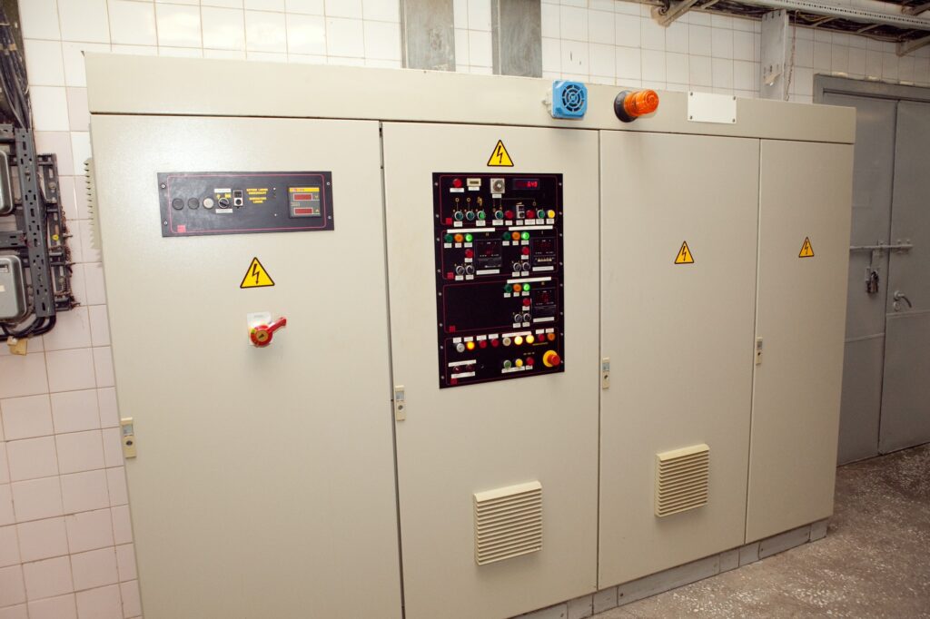 Electrical switchboard in one of the buildings.control panels for high-voltage equipment